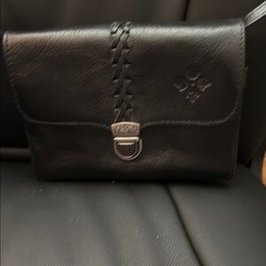 Patricia Nash Black Leather Crossbody Bag with Classic Flap Closure